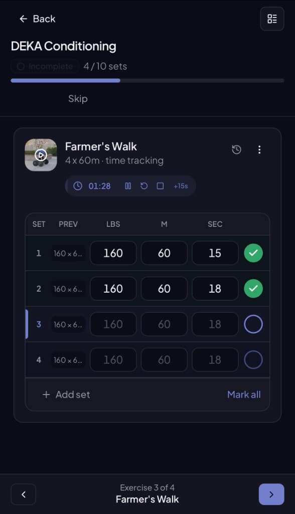 SwiftCoach workout tracking session